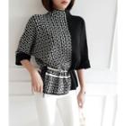 3/4-sleeve Drawstring-waist Patterned Knit Top