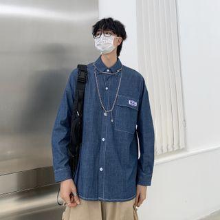 Lettering Print Denim Shirt