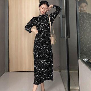 Dotted Long-sleeve Midi Dress Black - One Size