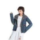 Frayed Zip-up Denim Jacket Denim Blue - One Size