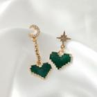 Non-matching Rhinestone Moon & Star Heart Dangle Earring