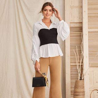 Long-sleeve Two Tone Blouse