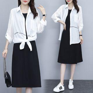 Set: Midi A-line Tank Dress + Lettering Shirt