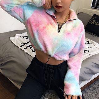 Dye Print Drawstring Cropped Pullover