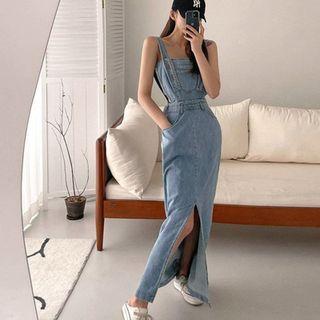 Denim Maxi Bodycon Overall Dress