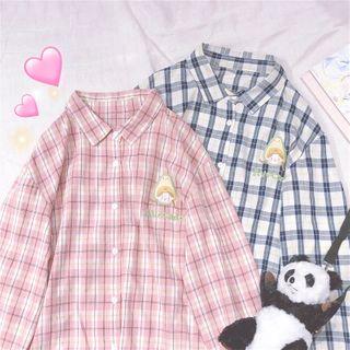 Plaid Avocado Embroidered Shirt