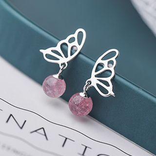 925 Sterling Silver Butterfly Drop Earring Silver - One Size