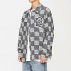Lettering Checkered Shirt Jacket