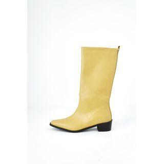 Plain Low-heel Long Boots
