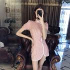 Mock-neck Plaid Two Tone Split Mini Dress