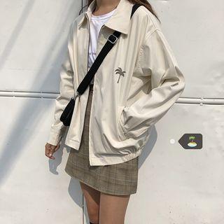 Palm Tree Print Zip Jacket Almond - One Size