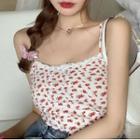 Floral Print Lace Trim Camisole Top Red Floral - White - One Size