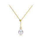 925 Sterling Silver Plated Gold Simple Fashion Freshwater Pearl Necklace Golden - One Size
