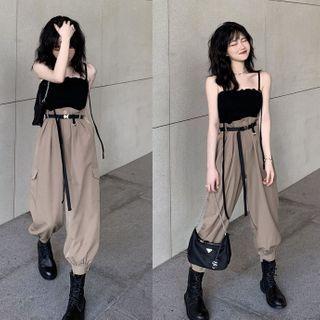 Plain Sleeveless Top / Short-sleeve Shirt / High-waist Cargo Pants