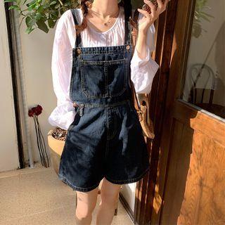 Stitch Wide-leg Denim Jumper Shorts