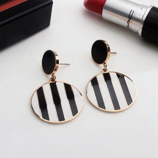 Stainless Steel Striped Disc Dangle Earring As Shown In Figure - One Size
