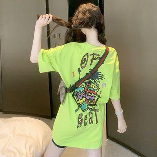 Graffiti Printing Short-sleeve T-shirt Neon Green - One Size