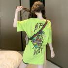 Graffiti Printing Short-sleeve T-shirt Neon Green - One Size