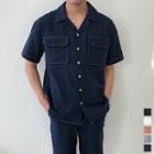 Flap-pocket Stitched Linen Blend Shirt