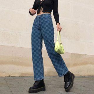 Checkerboard Straight Leg Jeans