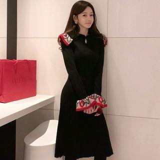 Flower Print Flared-sleeve Midi Sheath Dress