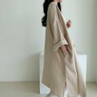 Linen Blend Open Long Cardigan Beige - One Size