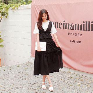 Set: Frill-sleeve T-shirt + Sleeveless Tiered Dress