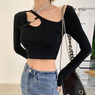 Long-sleeve Chained Irregular Crop Top
