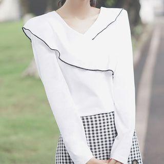 Lace Trim Ruffle Long-sleeve T-shirt