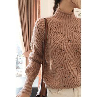 Mock-neck Alpaca Blend Pointelle Sweater