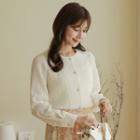 Faux-pearl Button Smocked Blouse