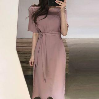 Tie Waist Short-sleeve Midi Dress