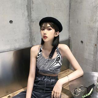 Zebra Print Cropped Tank Top As Figure - One Size