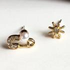 Non-matching Rhinestone Faux Pearl Safety Pin Earring S925 - Stud Earrings - 1 Pair - As Shown In Figure - One Size