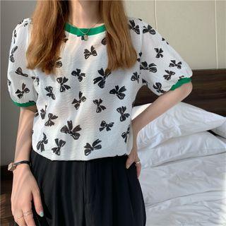 Short-sleeve Bow Print Top