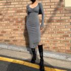 Slit-side Shirred Long Bodycon Dress