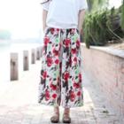 Floral Print Wide-leg Pants Red Flowers - White - One Size