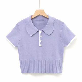 Short Sleeve Heart Button Knit Polo Shirt