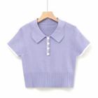 Short Sleeve Heart Button Knit Polo Shirt