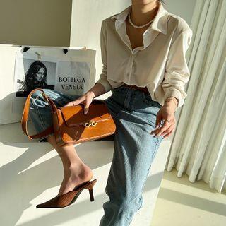 Padded-shoulder Velvet Shirt