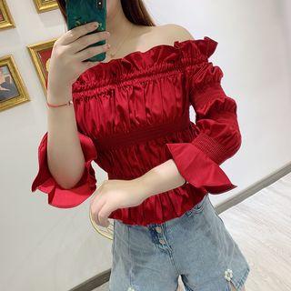 Ruffle Off-shoulder Elbow-sleeve Blouse