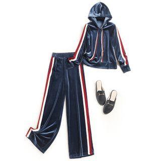 Set: Striped Velvet Hoodie + Sweatpants
