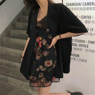 Short-sleeve Single-breast Blazer / Sleeveless V-neck Floral Printed Dress