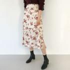 Floral Chiffon Midi Flare Skirt Black - One Size