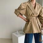 Balloon-sleeve Belted Trench Jacket Beige - One Size