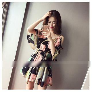 Off Shoulder Floral Print A-line Dress