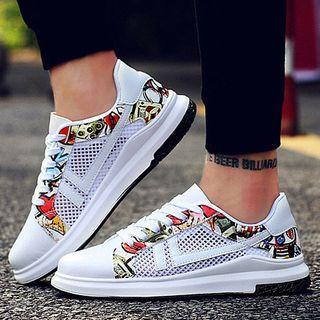 Printed Mesh Panel Sneakers
