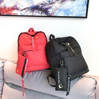 Nylon Lettering Backpack With Pouch