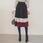 Color-block Pleated Velvet Skirt