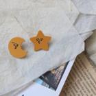 Non-matching Cartoon Moon & Star Dangle Earring 1 Pair - 925 Silver Stud Earrings - Yellow - One Size